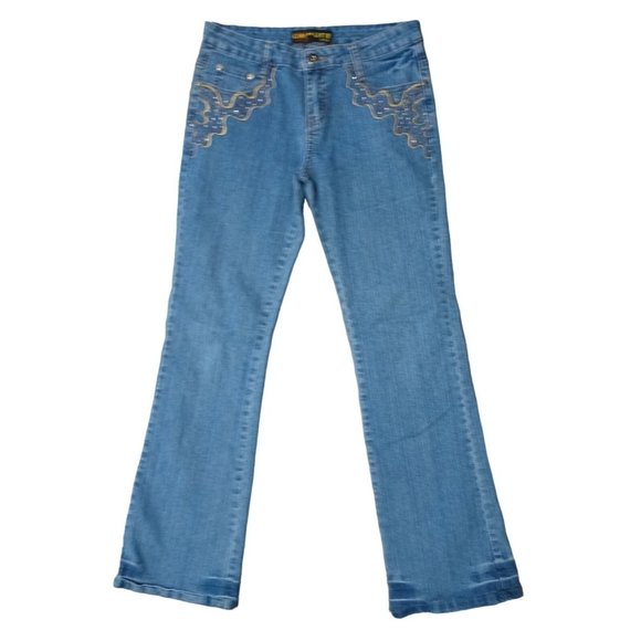 Charlotte Jeans Womens Size 7 / 8 Juniors Stretch Boot Embellished Embroidered - Picture 4 of 13